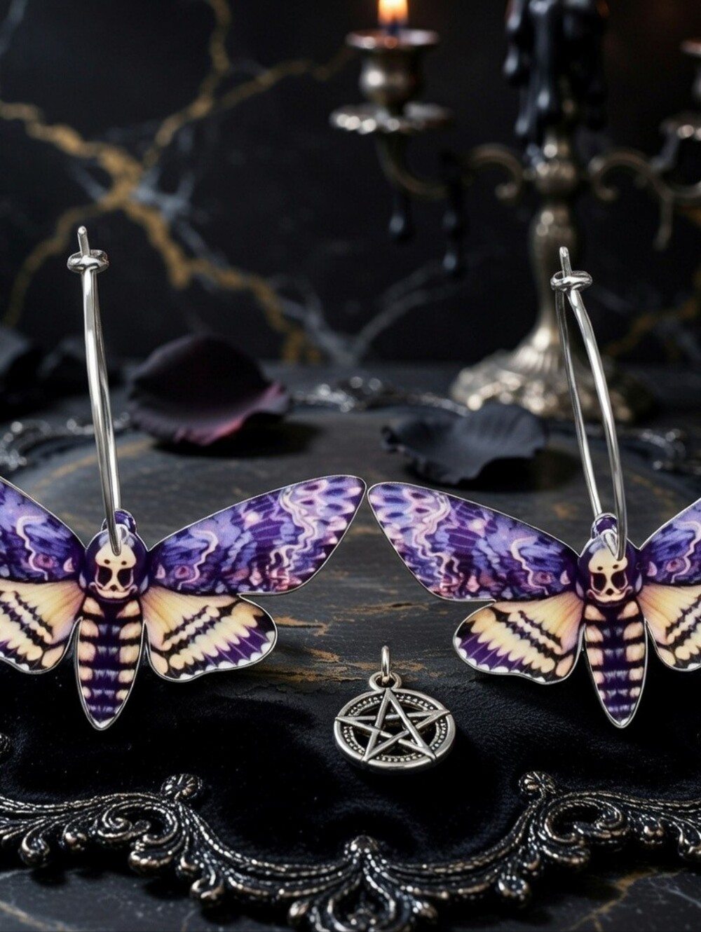 MODCLOTH ACRYLIC DEATH HEAD MOTH EARRINGS 2
